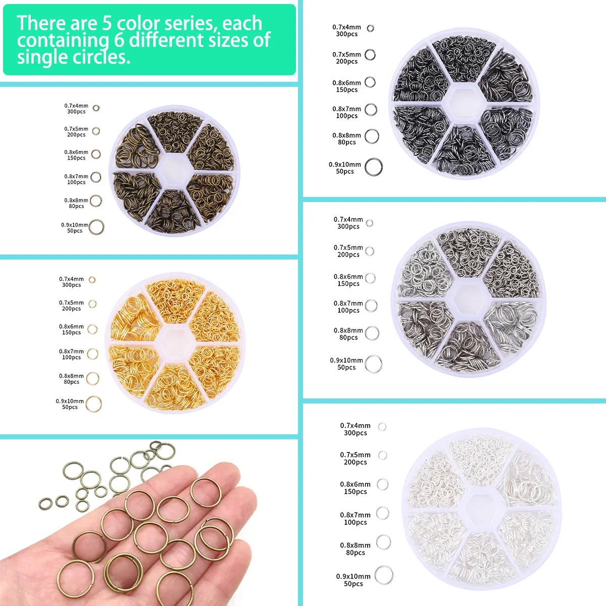 6 boîtes de fer à cercle unique, connexion ouverte de 4 à 10mm, matériaux de création de bijoux à bricoler soi-même, matériaux pour la fabrication de bijoux en chaîne de fer