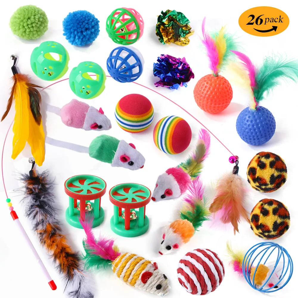 

For Cat Colorful Toy Set Teaser Stick Mouse Replaceable Feather Fishing Rod Insect Bell Teaser Stick Toys Lightweight Bulk Pack