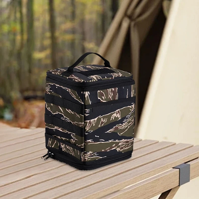 9.8L Tank Stove Canister Pot Carry Bag Tiger Stripes Gas Tank Storage Bag Outdoor Cookware Organizer For Outdoor Hiking