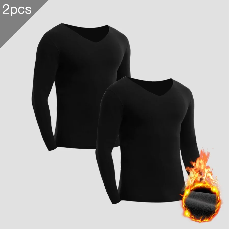 2PCS Men's thermal underwear, seamless single-piece, thickened and fleece, autumn and winter outerwear, basic base layer, cold-p