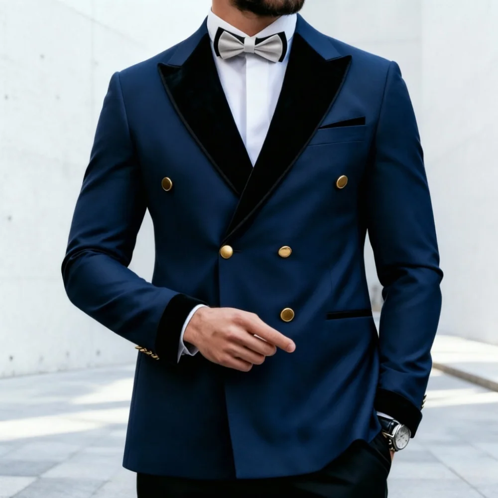 Double Breasted Wedding Tuxedo for Men Vintage Style White Tuxedo With Contrast Trim Formal Party Blazer Slim Fit Men Suits