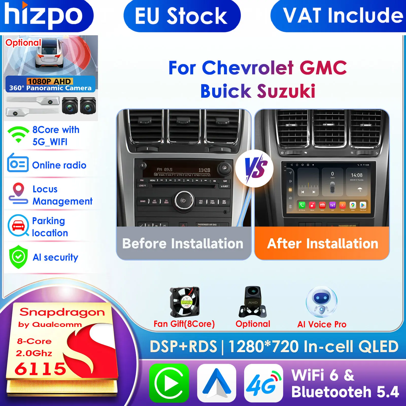 

Автомобильный мультимедийный плеер Hizpo Stereo AI Intelligent Screen Android для GMC Yukon, Sierra, Buick Enclave, Chevrolet Silverado с GPS и Wi-Fi