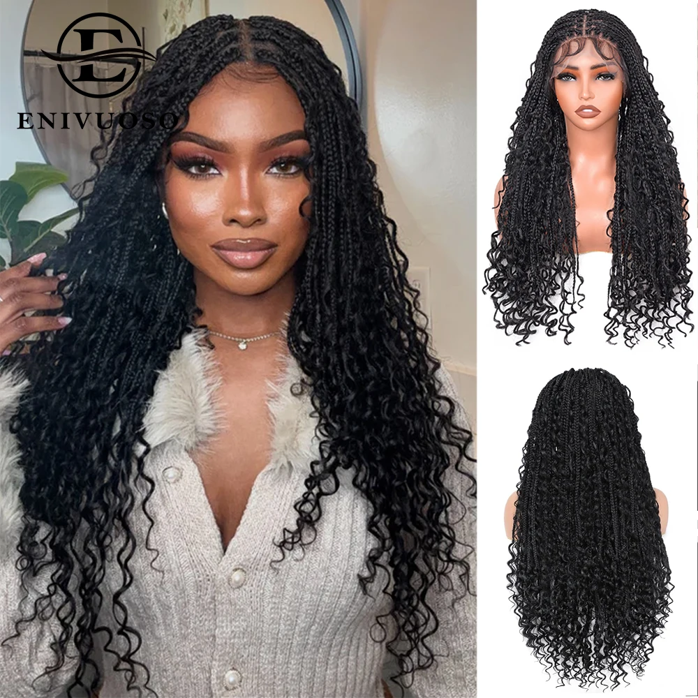 

Полный двойной кружевной плетеный парик в стиле бохо, предварительно сорванный с вьющимися концами, бесклеевые плетеные синтетические кружевные парики без узлов для чернокожих женщин