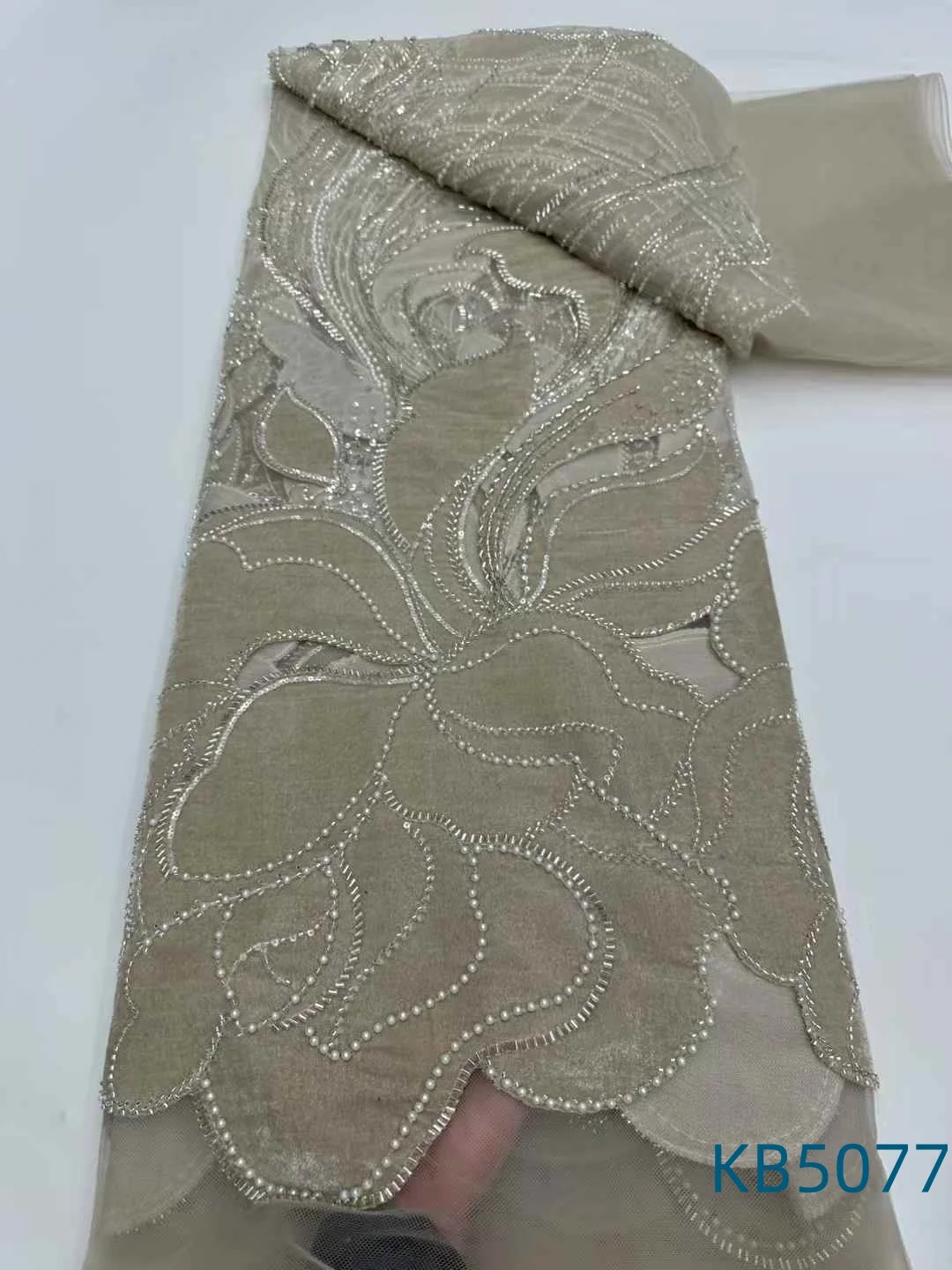 Velvet Beaded French Mesh Lace African Wedding Party Dress 2025 Sequence Tulle Lace Fabrics For Sewing KB5077