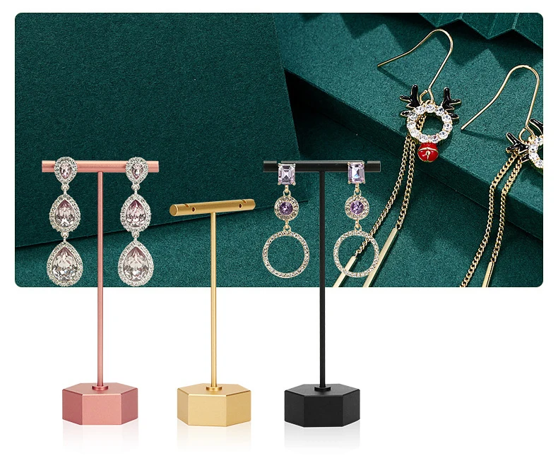 Modern Jewelry Earrings Display Stand Holder T Bar Rack Tower Metal Earring Bracket Organizer Ear Studs Hanging Storage Shelf