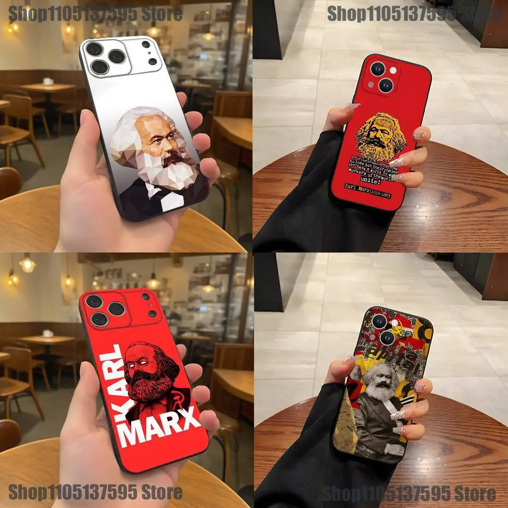 حافظة هاتف كارل ماركس لهاتف آيفون 17,16,15,14,13,12,11,Pro,XS,Max,XR,Plus,E,SE4,غطاء ناعم أسود صغير