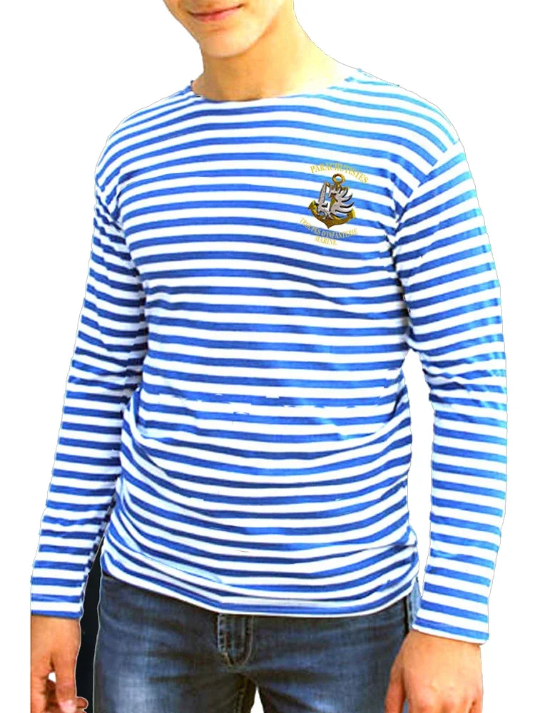 French Foreign Legion Parachute Troops Marine Corps Sailor\'s Striped Shirt Polyester Cotton Long Sleeve Mens Stripes T-Shirt