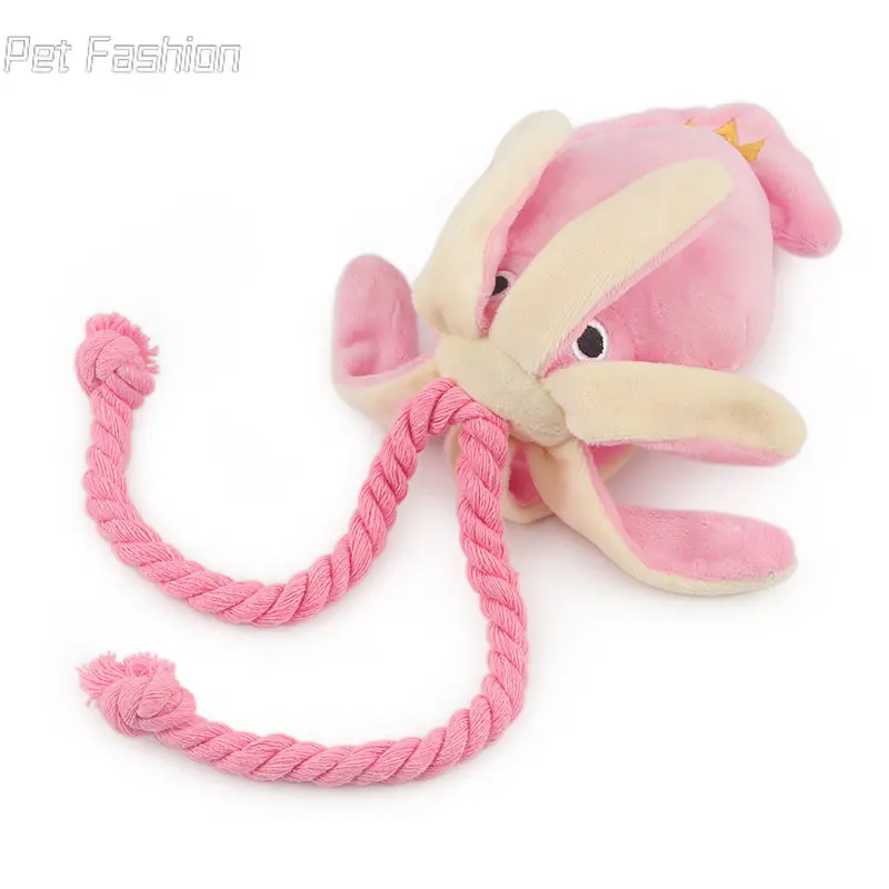 2023 Cute Squid Small Dog Toy Sound BB Plush Pet Puppy Rope Toys Pink Chew Squeak Toys For Cat  dog toys for small dogs  pet