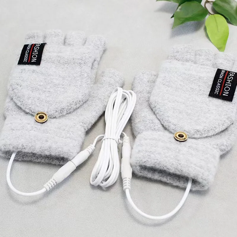 Electric heated gloves USB rechargeable touch screen knitted variable fingerless warm gloves suitable for outdoor cycling skiing