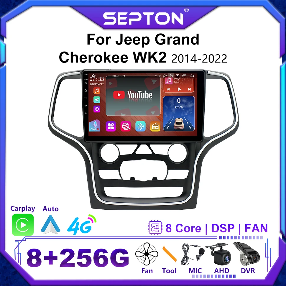 

SEPTON 2Din Car Stereo Radio For JEEP Grand Cherokee WK2 2014-2022 Android 12 Multimedia Viedo Player GPS CarPlay Navi 10inch 4G