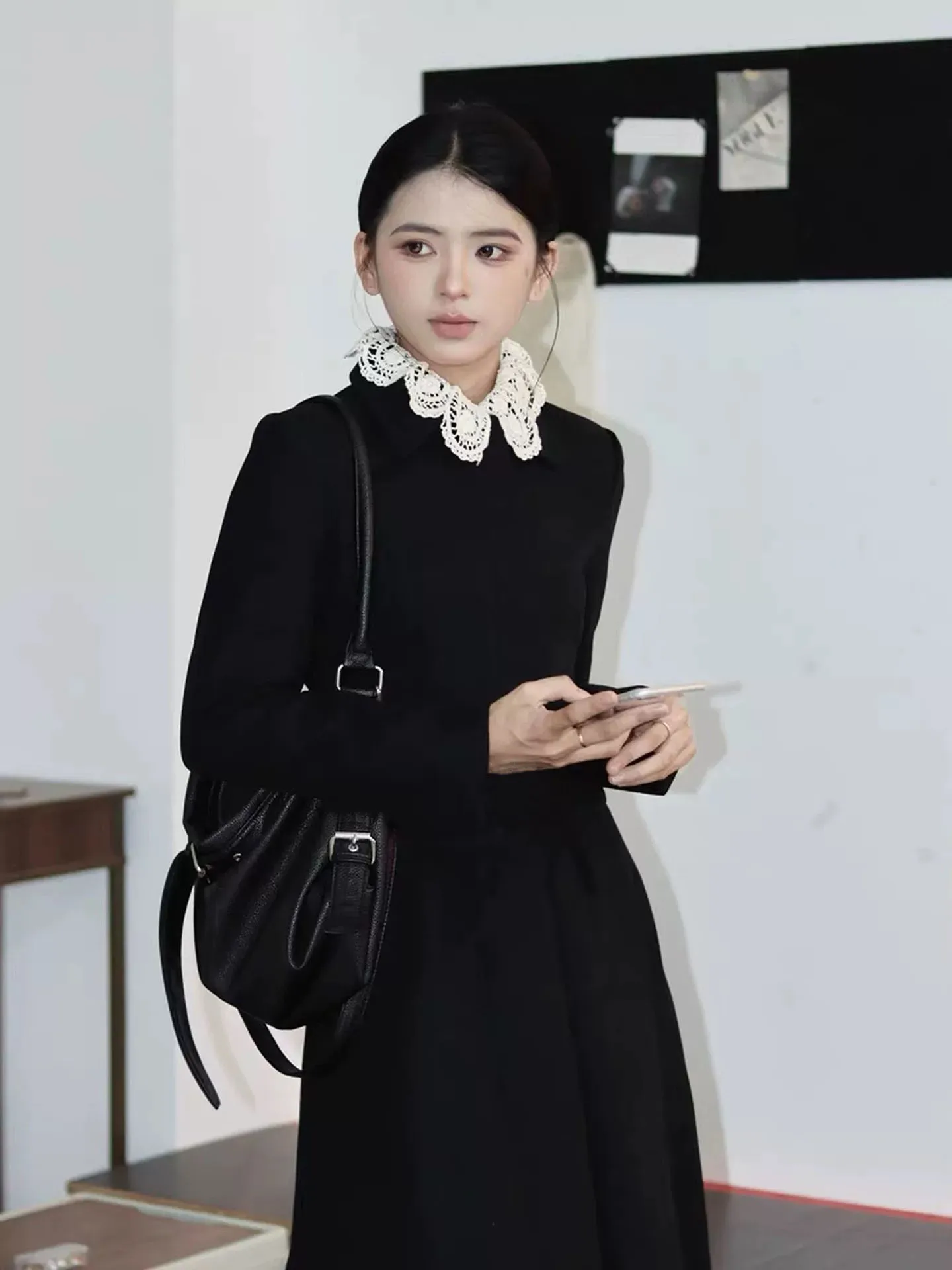 

Handmade Woolen Velvet Top And Skirt Set High Waist Winter Fashion Elegant Style Two-Piece Suit for Women Long Sleeve Shirt
