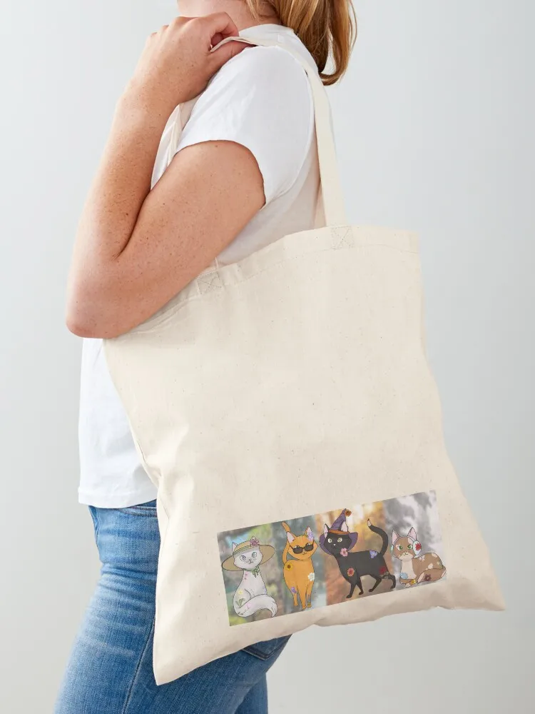 The cat's seasons (with background) Tote Bag canvas tote bag canvas bags cute pouch bag