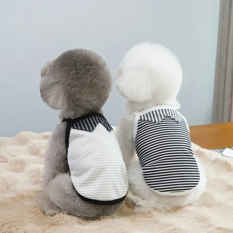 Pakaian anjing bergaris Teddy tipis musim panas kucing Bichon keren rompi Corgi anjing kecil lembut kamisol perlengkapan hewan peliharaan XS-XL