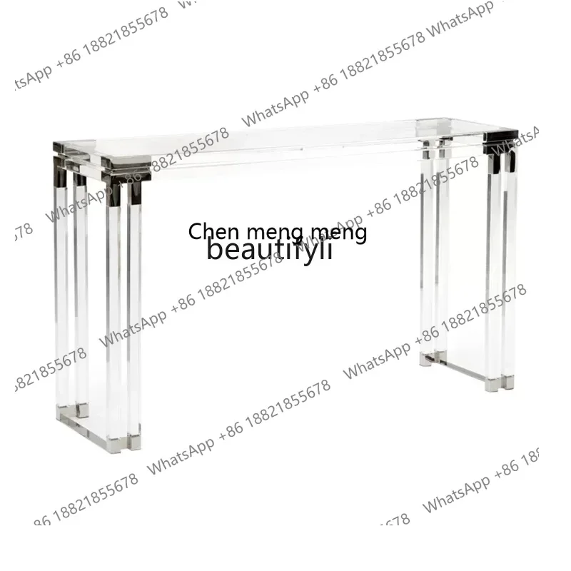 B178 Modern simple transparent tempered glass entrance table stainless steel foyer acrylic entrance platform2936