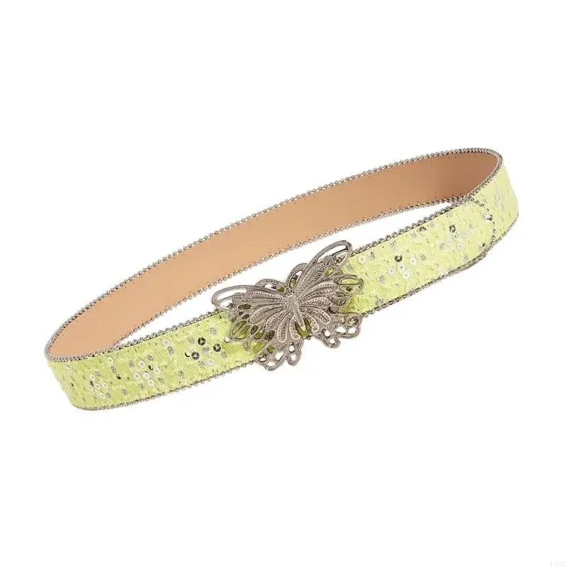 

L5YC Elegant Waist Belt Butterfly Buckles Leather Belt Trendy Women Waistband