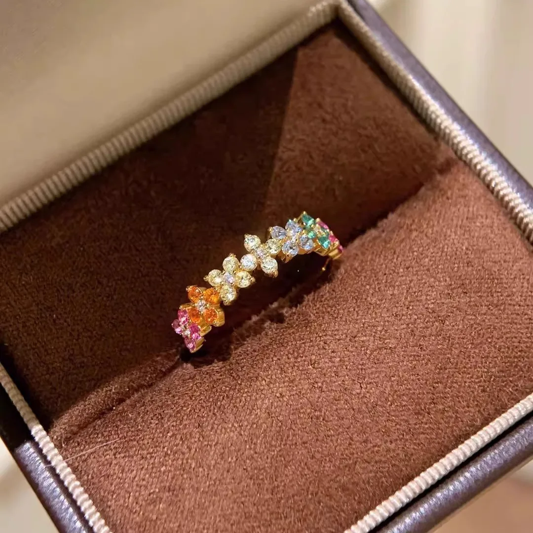 

QMCOCO Silver Color Fashion Colored Crystal Flower OpenAdjustable Ring For Women Birthday Party Jewelry Accessories Gift