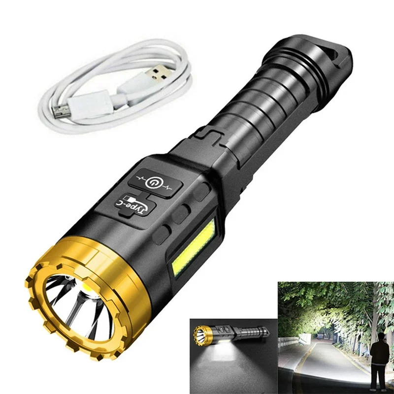 High power led flashlights Strong Lighting USB Rechargeable Flashlight Waterproof Torch For Outdoor Camping Fishing Hiking