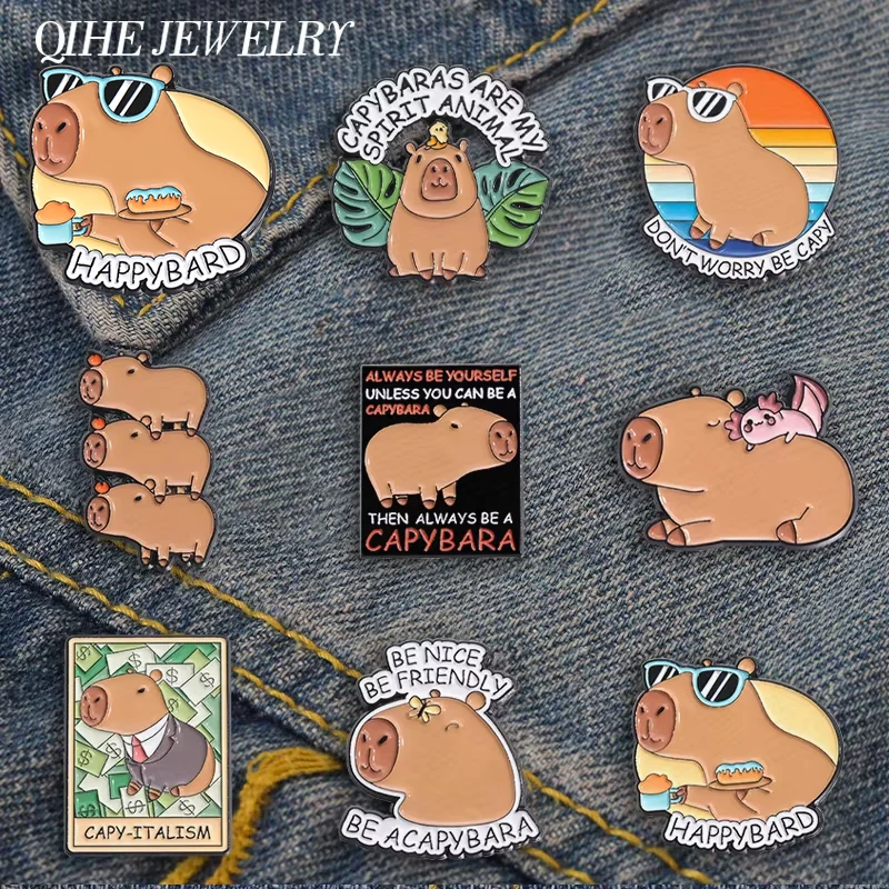 Capybara Hippo Series Enamel Pin Custom Cute Hippopotamus Brooches Accessories Lapel Badge Cartoon Jewelry Gift for Kids Friends
