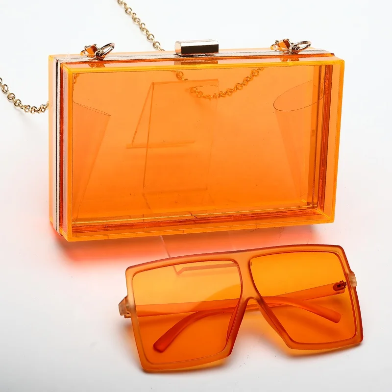 

Purse And Glasses Set 2022 Summer Beach Shopping Transparent Small Purse And Handbags Women Acrylic Bag With matching Sunglasses