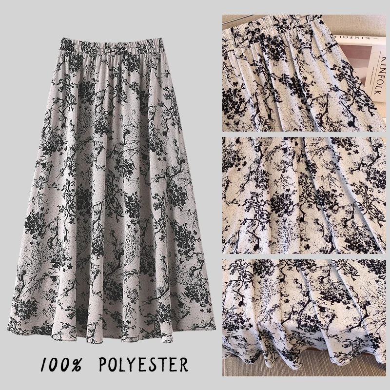 Plus-size ladies summer casual commute loose comfortable shirt skirt Chiffon ink print A-line new Chinese style long dress large