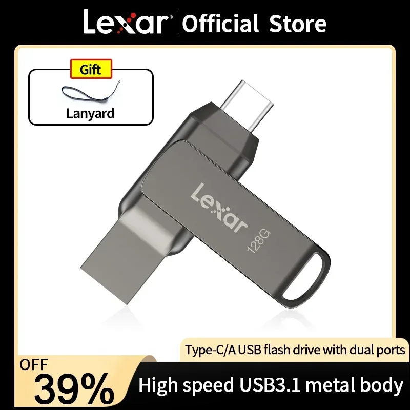 Lexar D400 USB 3,1 tipo C unidades Flash de doble puerto 130 MB/s unidad Flash de Metal para teléfono móvil ordenador 32GB 64GB 128GB 256GB
