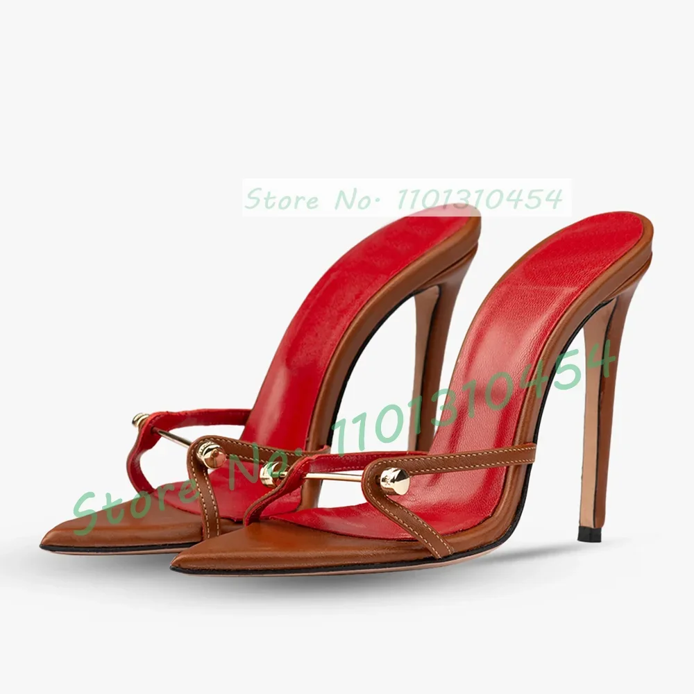 Silver Patent Leather Long Nail Pointy Mules Women Sexy Double Strap Luxury Stiletto Heel Shoes Ladies Summer Metal Slippers