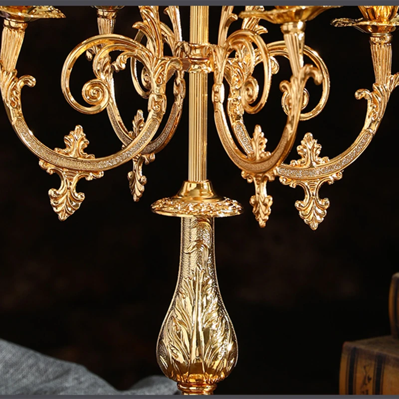 IMUWEN Candle Holder 5-Arms Retro Golden Plated Romantic Candlebra Luxury Metal Candlesticks For Wedding Events Party Decor