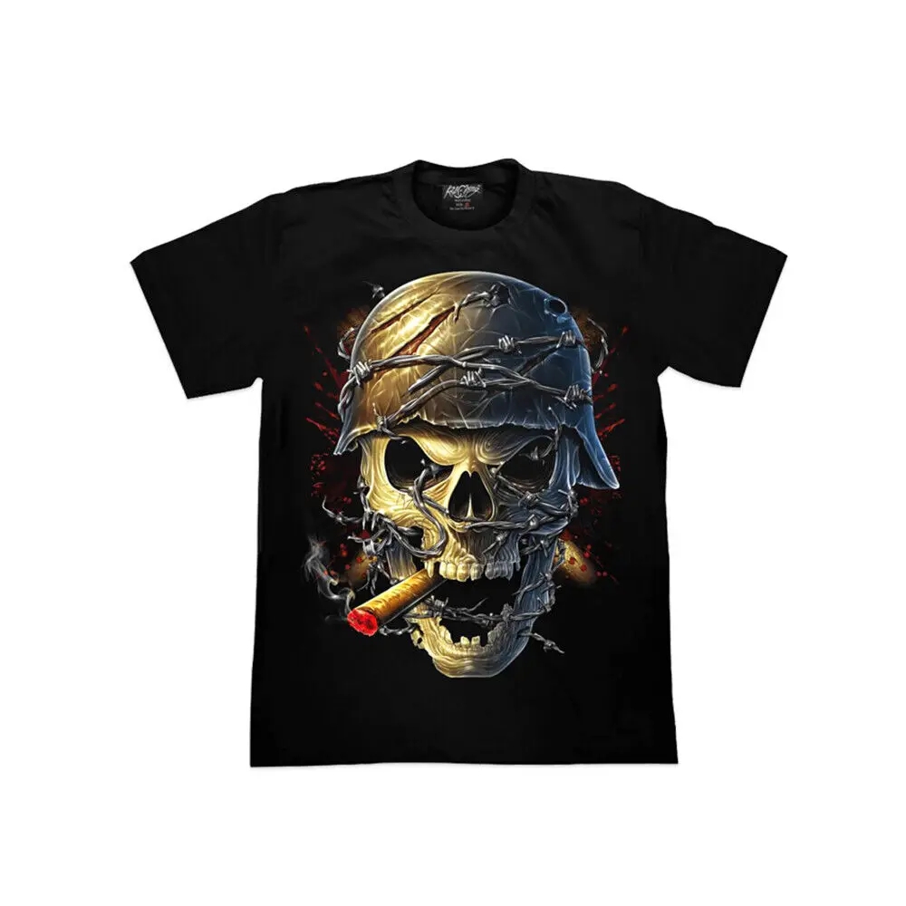 Ghost Soldier T Shirt Glow In The Dark Biker Tees Motorcycle Barbed Wire Horror