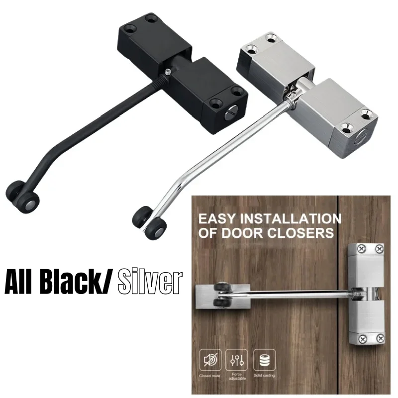 All Black/Silver Square Automatic Door Closer Spring Door Closing Device Force Adjustable Convert Hinged Doors to Self-Closing