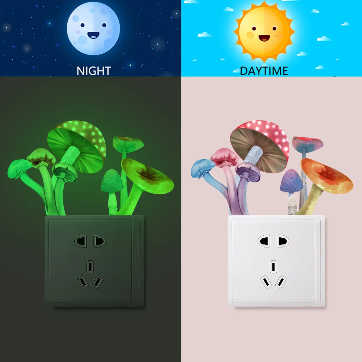 Cartoon Colorful Mushroom Luminous Wall Stickers Glow in the Dark Fluorescent Light Switch Stickers for Kids Room Home Decor