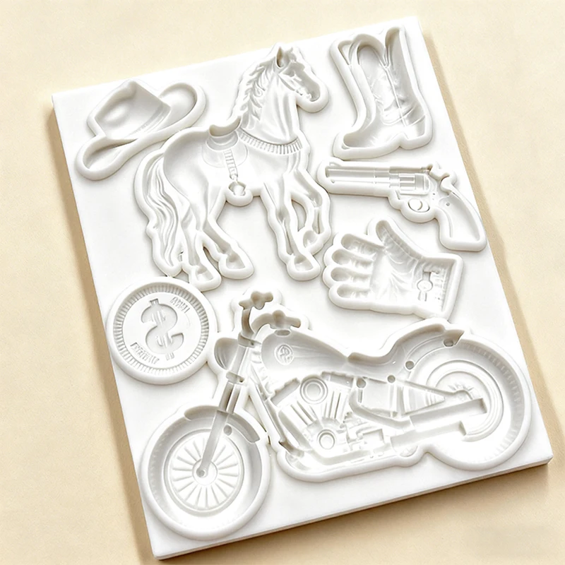 Western cowboy left wheel silicone mold gloves, motorcycle leather boots, horse coin shape DIY handmade chocolate candy molds