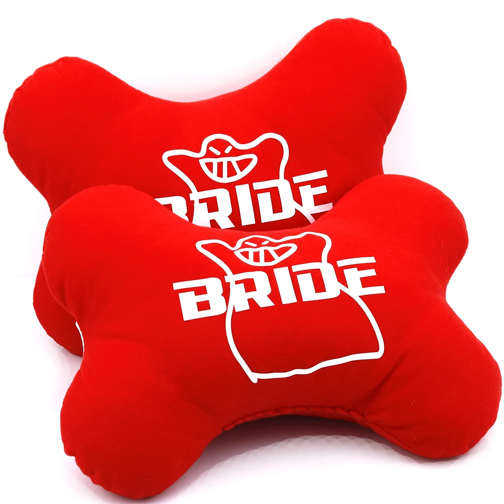 2pcs BRIDE Headrest Pillow JDM Style Seat Support Decor Headrest Backrest Cushion