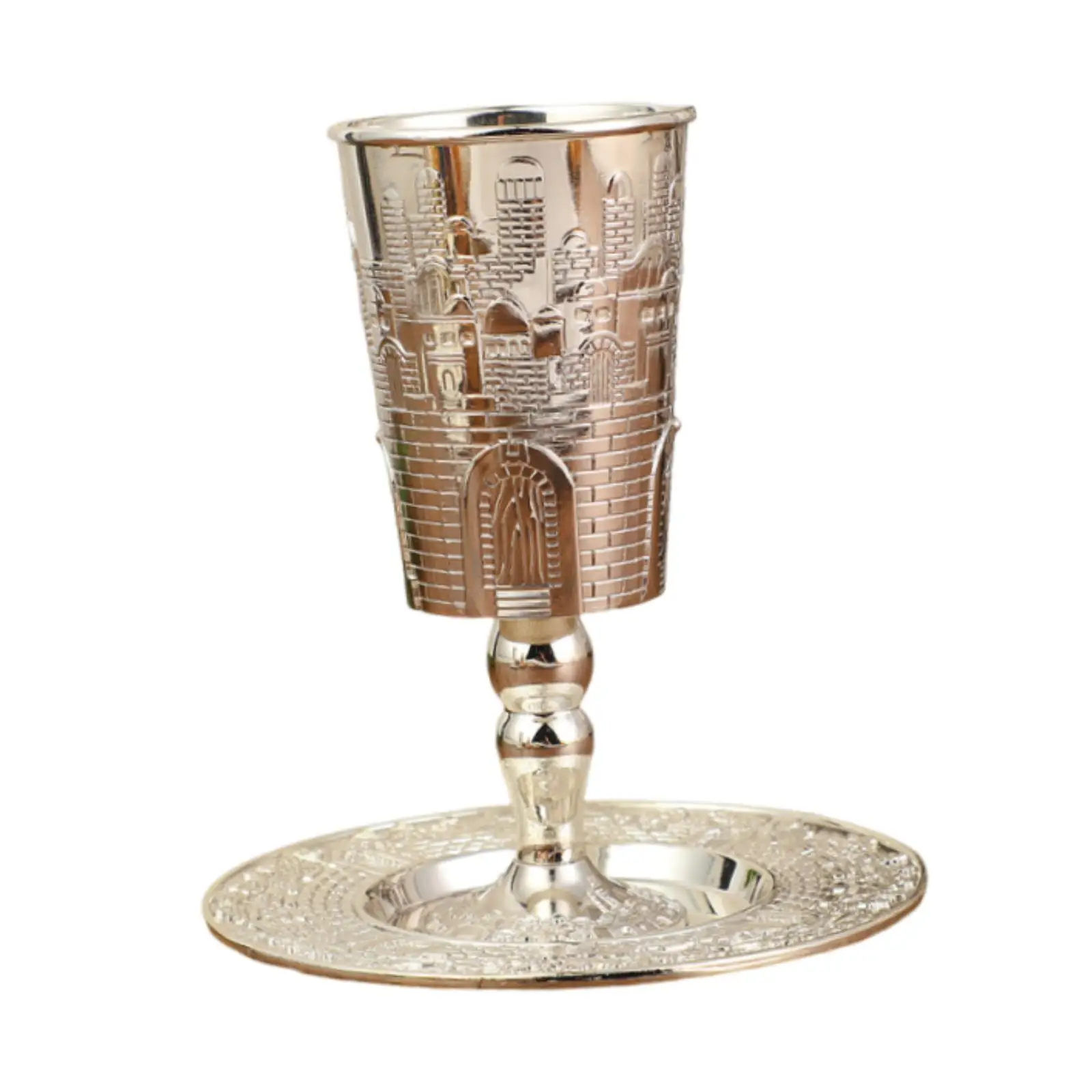 Goblet with Saucer, Teacup Tableware Decor Embossed Tea Cup Coffee Mug for Anniversary Holiday Passover Shabbat Jewish Rituals