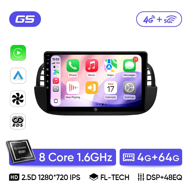 Ainavi 9'' Android 13 autoradio voor Fiat 500 met GPS-navigatie, stuurbediening, multimedia, Carplay en Auto BT