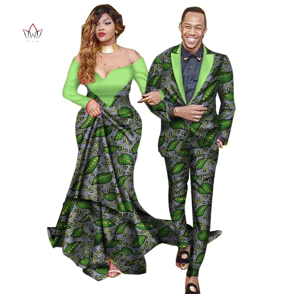 African Sweet Lovers Matching Couples Clothes Gift Valentine\' Day Long Sleeve Women Maxi Dresses and Mens Jacket Suits WYQ40