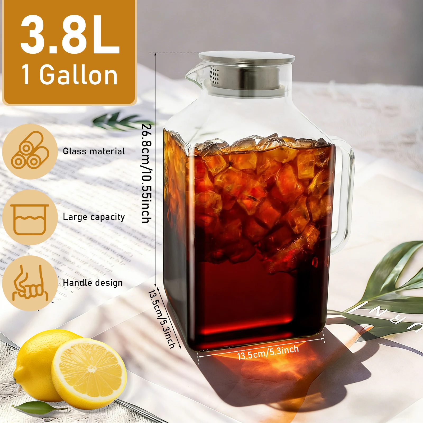 1/2 Pcs Large Capacity Glass Teapot 2/3.8L Glass Pitcher High Temperature Resistant Kettle with Lid Hot/Cold Drink Water Pitcher