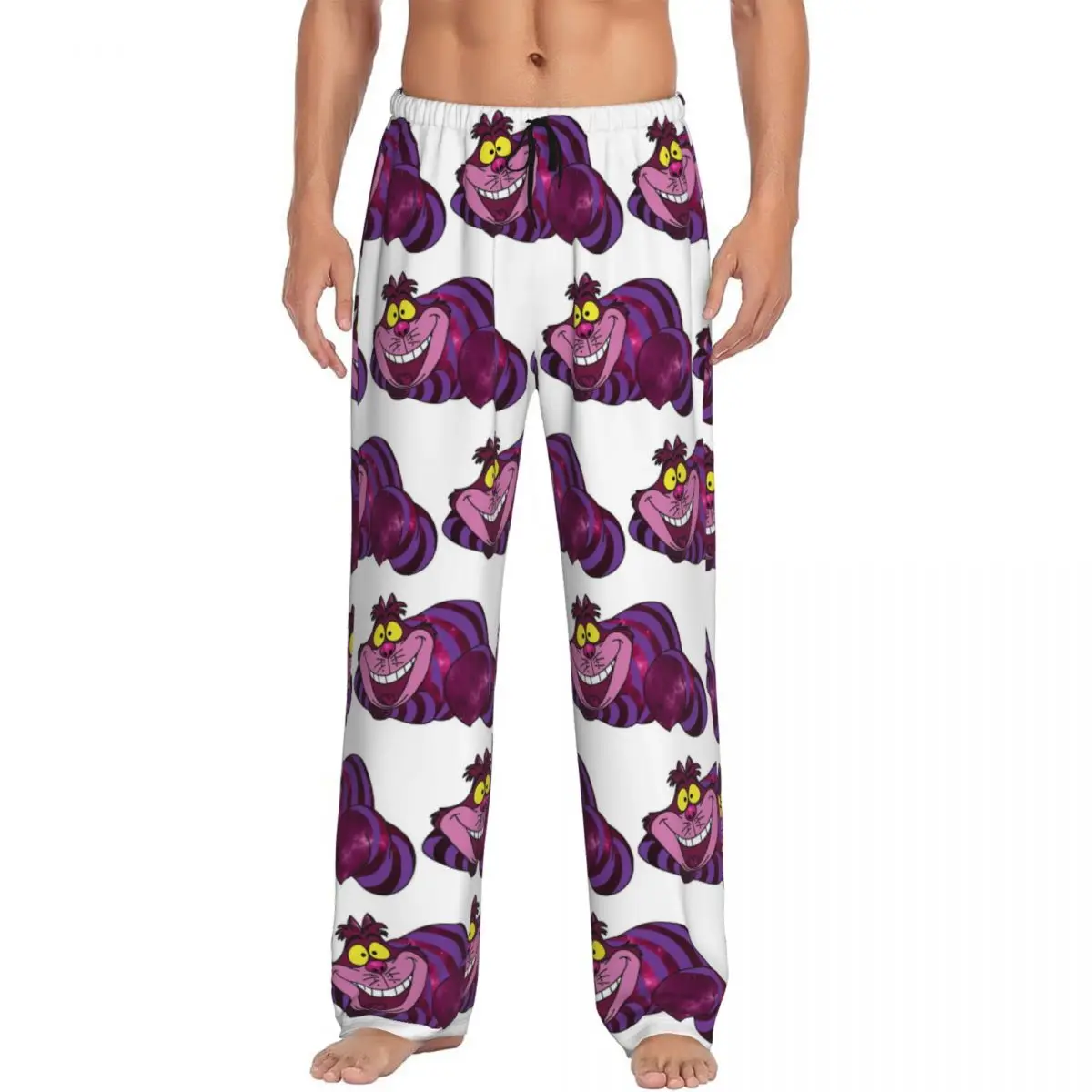 Custom Cheshire Space Cat Pajama Pants Men Sleepwear Sleep Lounge Bottoms with Pockets