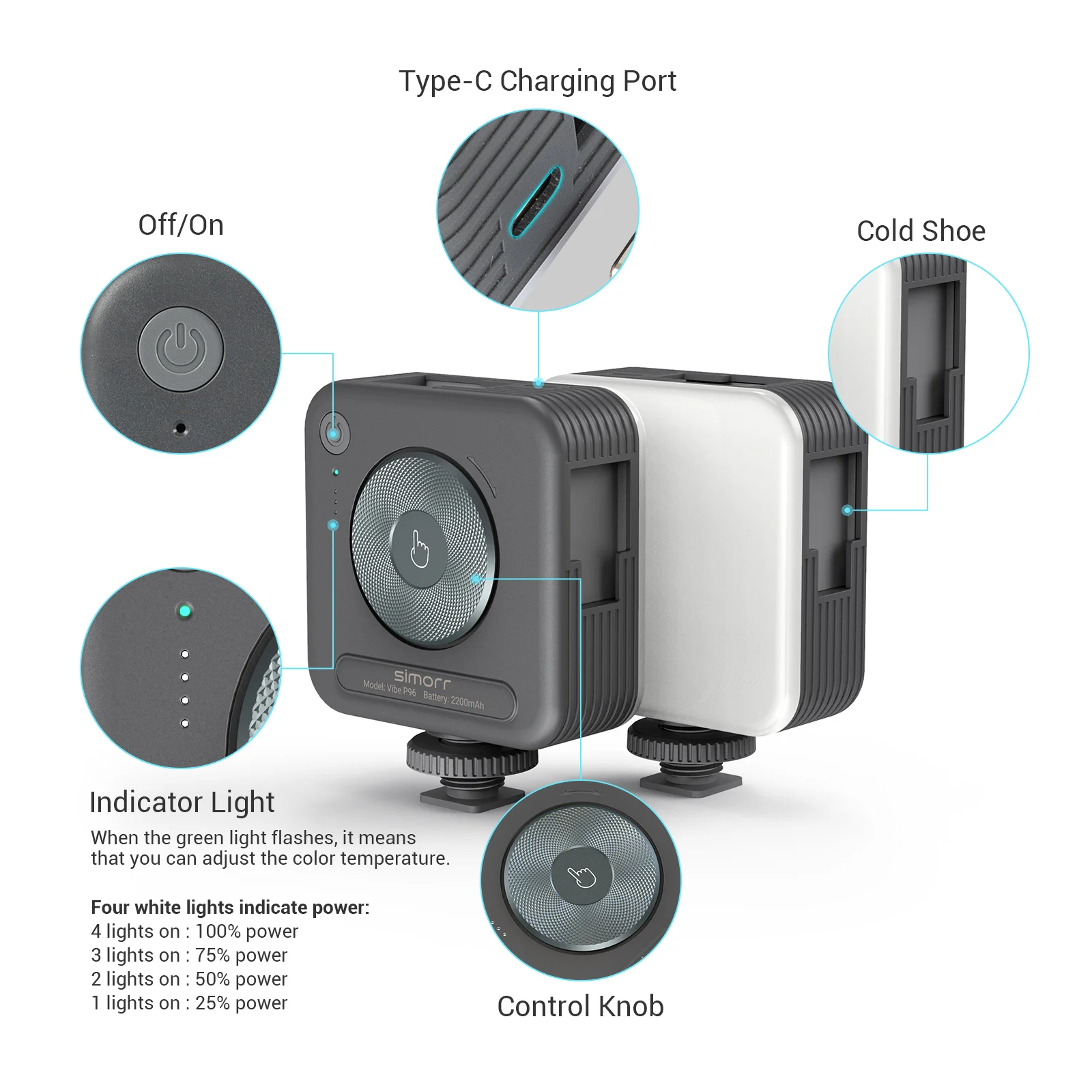 SmallRig P96 LED الفيديو الضوئي أضواء كاميرا LED صغيرة 2200mAh 6500k التكبير صور الفيديو الإضاءة ل يوتيوب Tiktok مدونة فيديو ملء الضوء