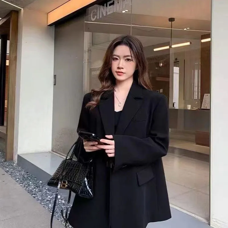 Lucyever Black Loose Blazer Jacket for Women Korean Fashion Streetwear Long Sleeve Blazers Ladies Spring Autumn Casual Suit Coat