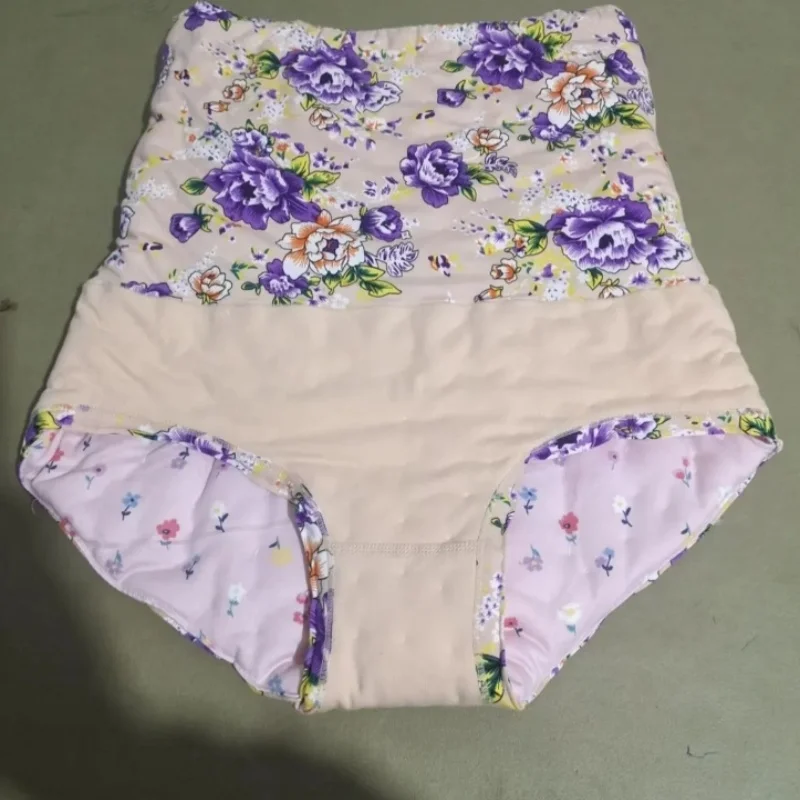 Women's High Waisted Briefs Soft Floral Filled Cotton Puffy Warm Belly Briefs Private Party Panties Sexy Costumes Handmade