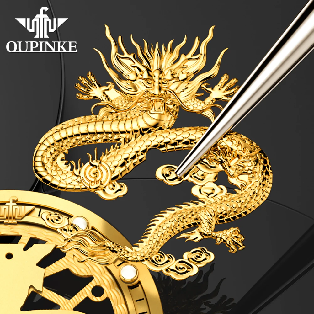 OUPINKE High Quality Automatic Watch for Men Luxury Diamond Hollow Out Dragon Watch Brand Import Movement Mechanical Wristwatch