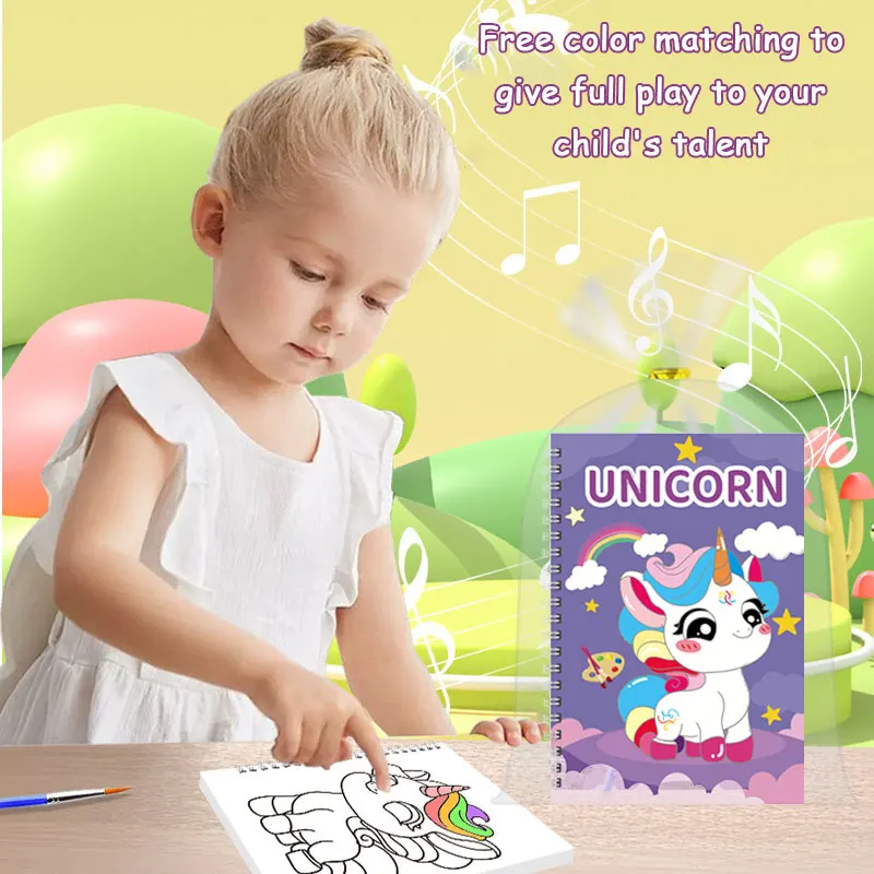 Livre de coloriage aquarelle Montessori pour enfants, avec planche à peinture et pinceaux intégrés, cadeau d'art éducatif et créatif pour enfants