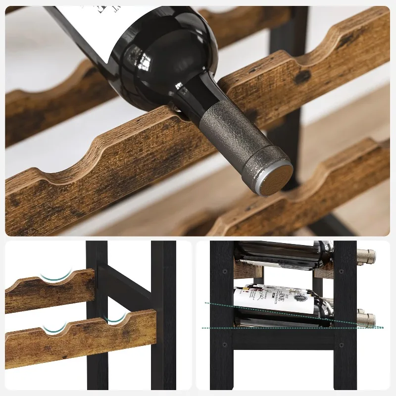 Portabottiglie 2 in 1 con portabicchiere, portabottiglie indipendente in bambù per fattoria rurale