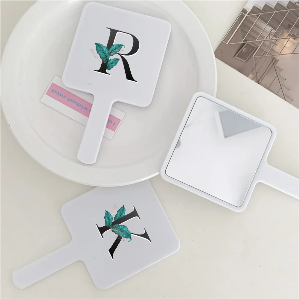 

1pc Square Travel Portable Makeup Mirror Cosmetic Beauty Vanity Tools With Leaf Letter Design Initial Name 26 Letters Pattern