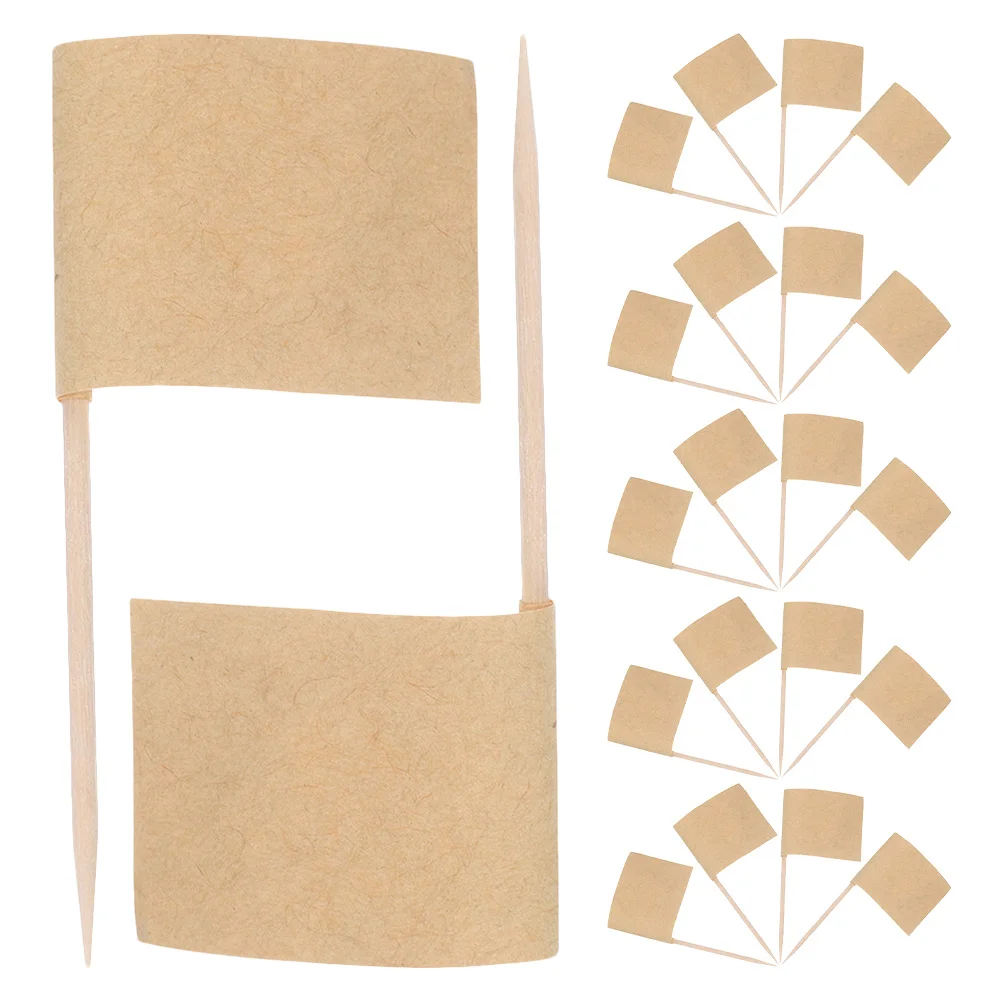 

200Pcs Blank Cake Toothpick Flags Mini Brown Stick Cheese Labels Appetizer Food Buffet Party Cupcake Decorations
