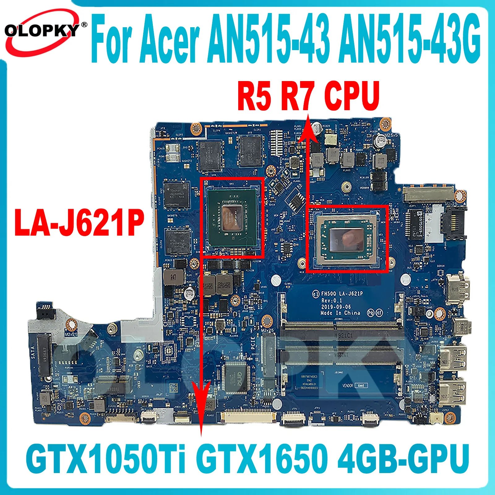 

FH50Q LA-J621P для Acer AN515-43 AN515-43G Материнская плата для ноутбука с процессором R5 R7 GTX1050Ti GTX1650 4 ГБ-GPU NBQ6N11001 DDR4 Протестировано