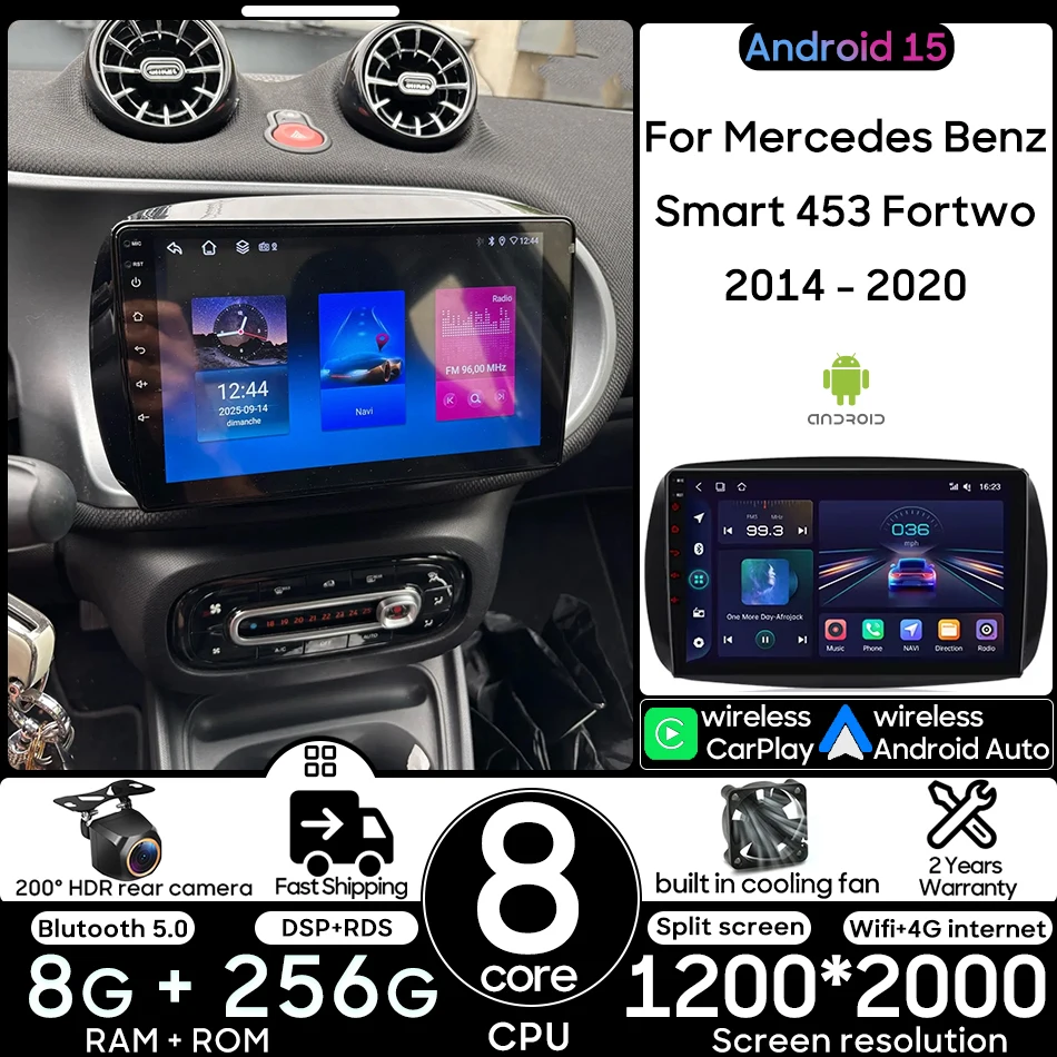 Android 15 For Mercedes Benz Smart 453 Fortwo 2014 - 2020 Car Multimedia Player Head Unit CarPlay Auto Video Audio Stereo 2din