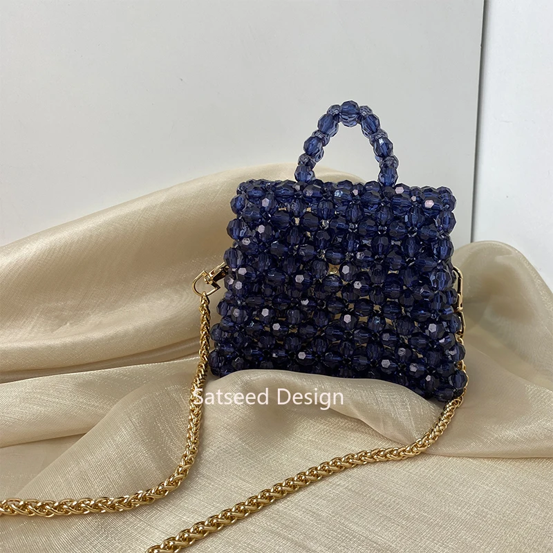 Handmade Small Cute Women's Shoulder Bag with Acrylic Beads Metal Shoulder Straps Woven Party Dinner Give for Her Ladies Love