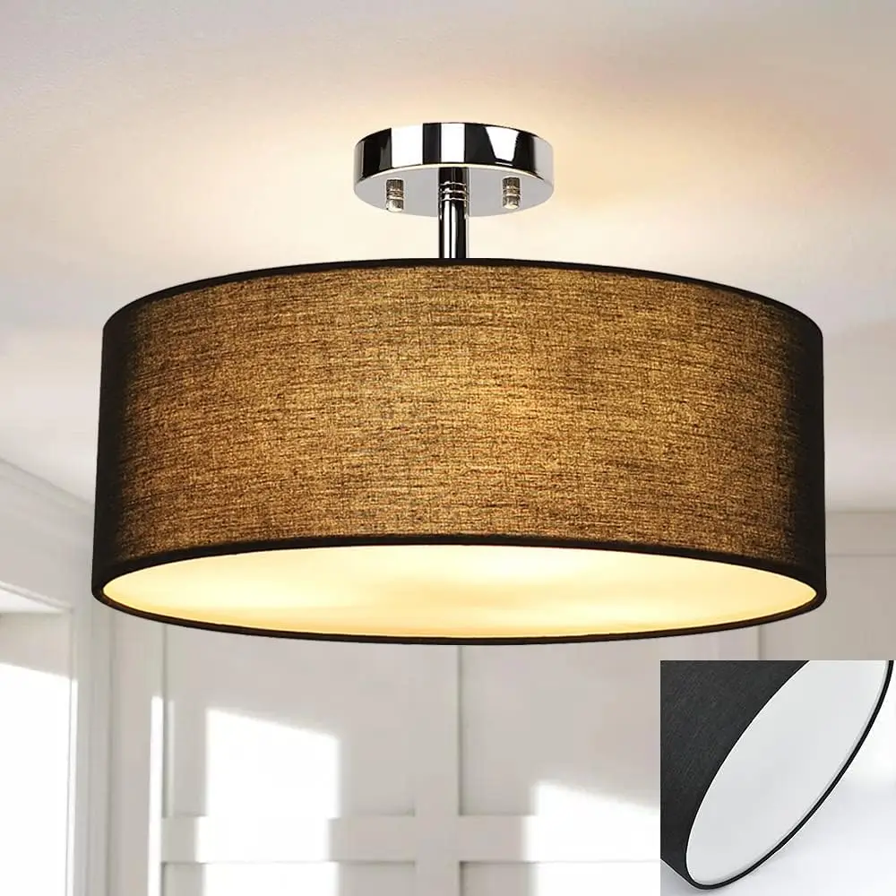 Depuley Ceiling Light, Grey/Black, E27 Ceiling Light, 3-Light Modern Fabric Ceiling Light