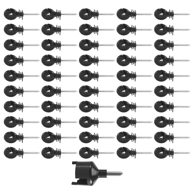 ABJI-Screw-In Insulator Fence Ring Post Wooden Post Insulator With Insulator Socket Tool, 50PCS